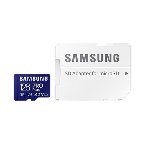 Samsung | MicroSD Card with SD Adapter | PRO Plus | 128 GB | microSDXC Memory Card | Flash memory class U3, V30, A2 | SD adapter